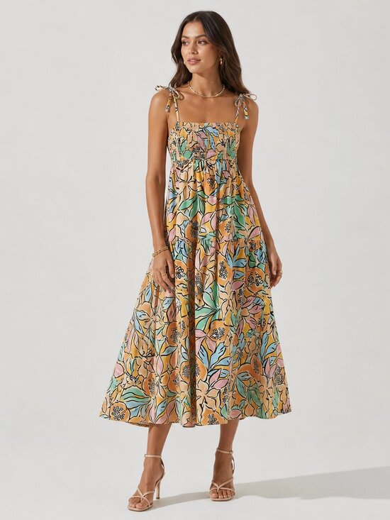Astr Dresses & Skirts - Astr The Label Marlene Tropical Papaya Midi Dress Sz S Resort Summer Boho